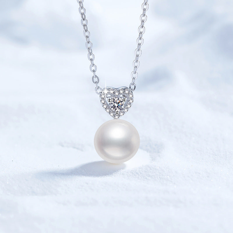 Heart Diamond and Pearl Pendant Necklace