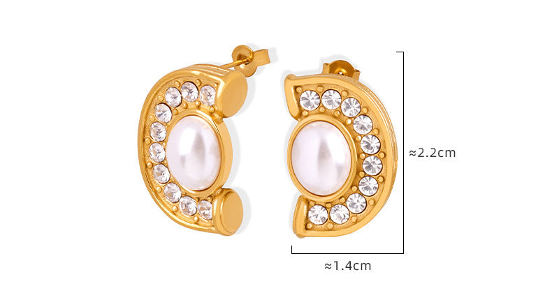 Charming Half Round Pearl And Diamond Earrings