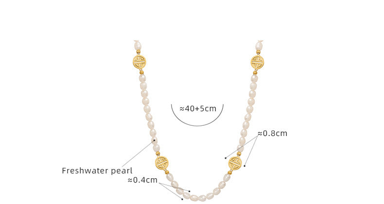 Hollow Vintage Charms Stitching Freshwater Pearl Necklace