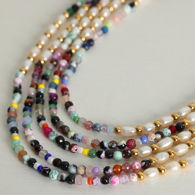 Colorful Natural Stone And Freshwater Pearl Beads Necklace