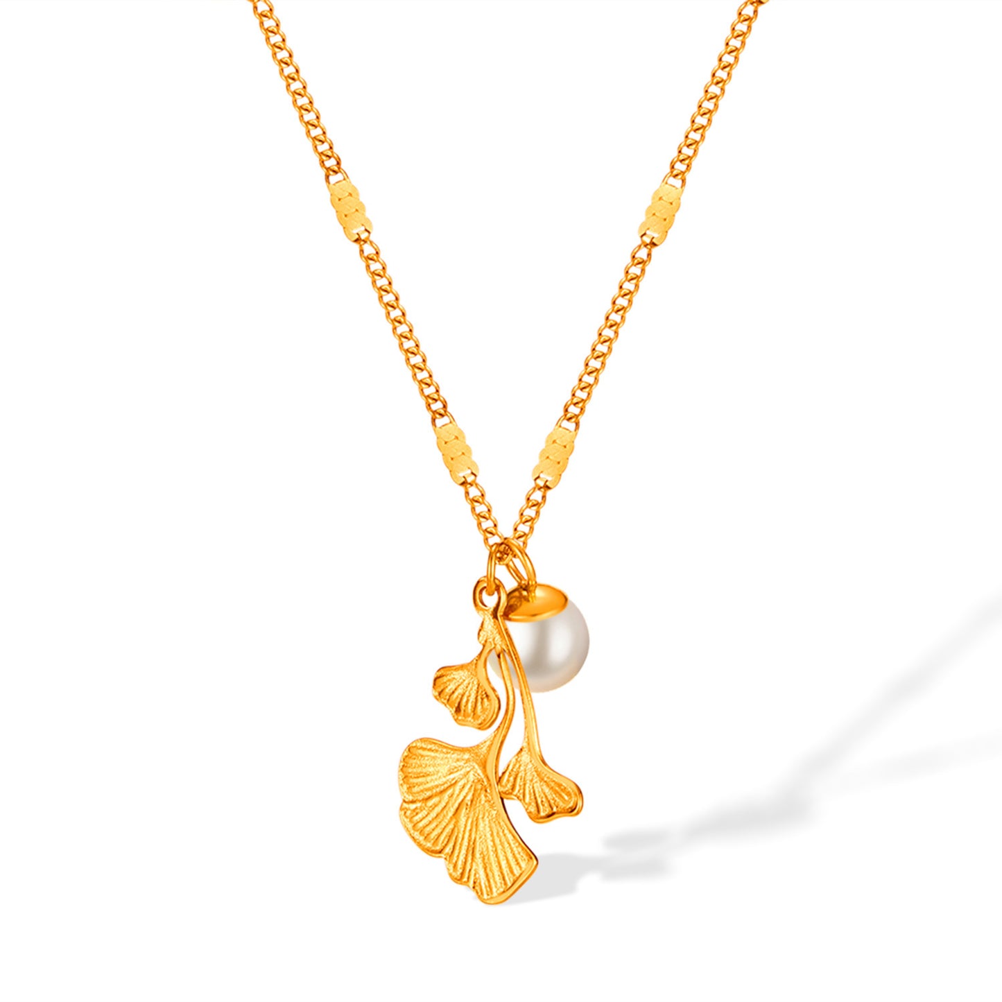 Ginkgo Biloba Leaf Pearl Pendant Necklace