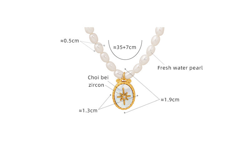 Oval North Star Mother of Pearl Pendant Freshwater Pearl Necklace