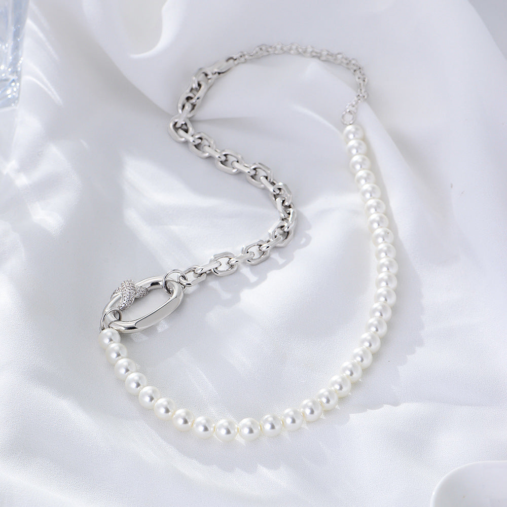 Half Pearl Half Chain Necklace