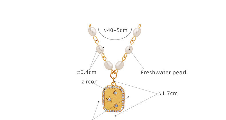 Square Star Pendant Freshwater Pearl Necklace