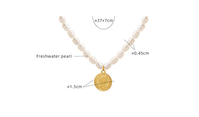 Double Sided Portrait Coin Pendant Freshwater Pearl Necklace