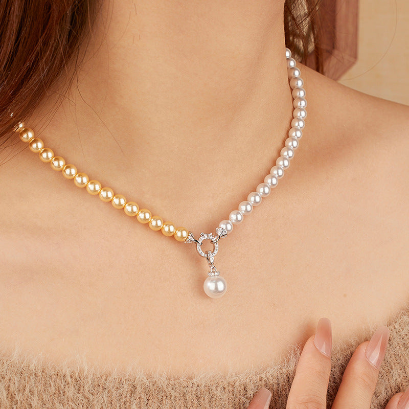 Half Gold Half White Pearl Necklace