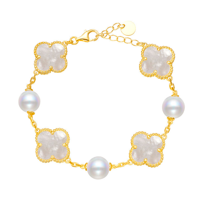 Lucky Clover and Pearl Bracelet