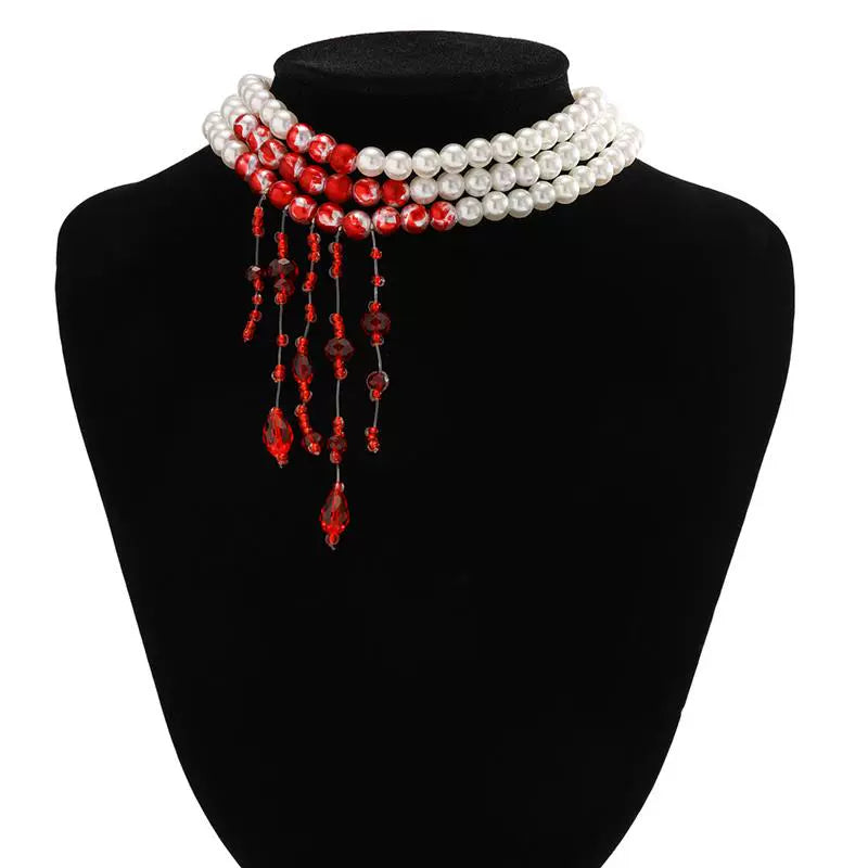 Vampire Bite Dracula Kiss Bloody Pearl Choker Necklace Bracelet Earrings Brooch