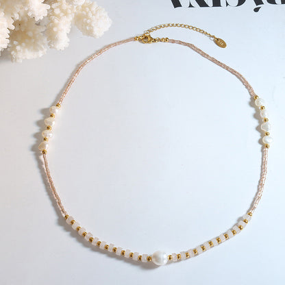 Natural Jade Glass Beads Freshwater Pearl Beaded Necklace