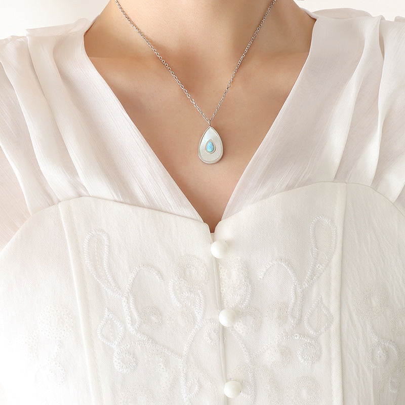 Teardrop Mother of Pearl Inlay Opal Pendant Necklace