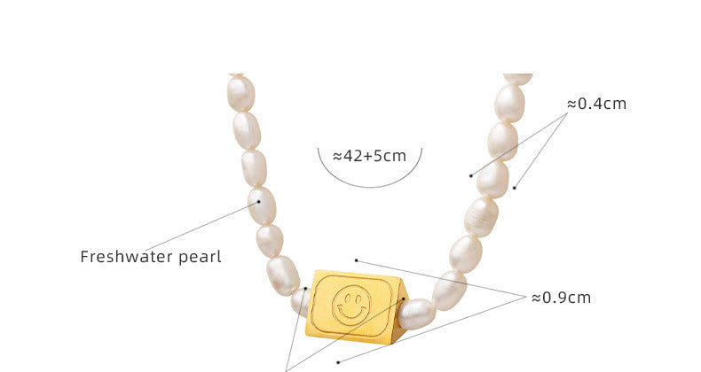 Solid Triangle Laser Smile Good Luck Pendant Freshwater Pearl Necklace