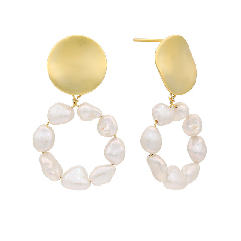 Round Disc Baroque Pearl Earrings