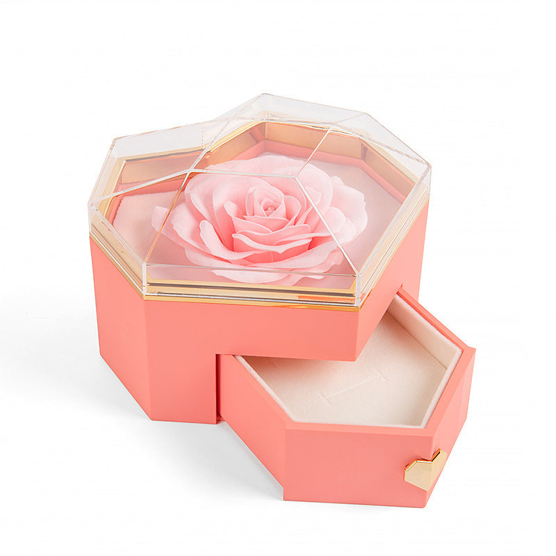 Beating Heart Preserved Rose Flower Ring Necklace Jewelry Box