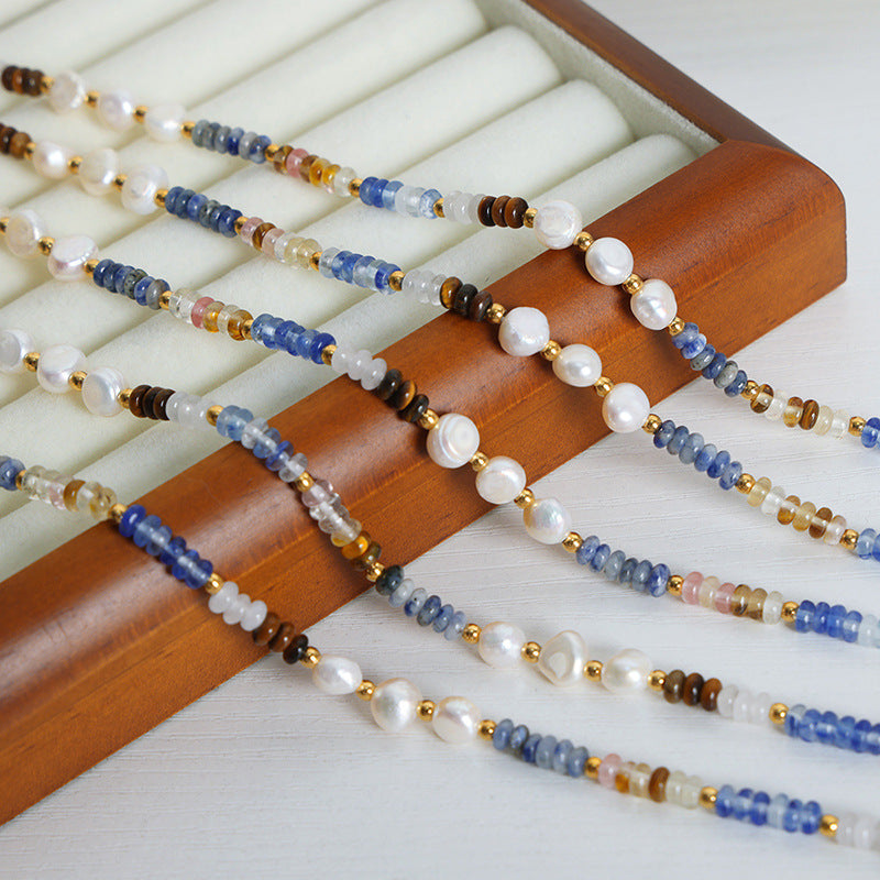 Natural Baroque Pearl And Blue Abacus Beaded Necklace