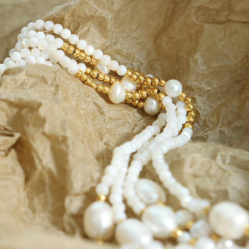 Shell Pearl And Freshwater Pearls Beaded Necklace