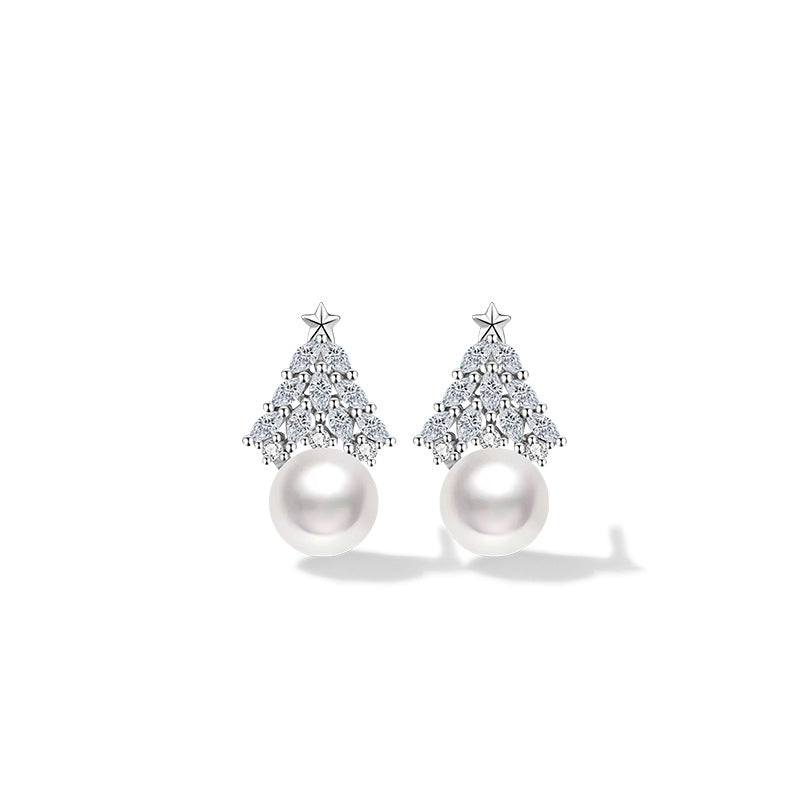 Wishing Christmas Tree Pearl Stud Earrings