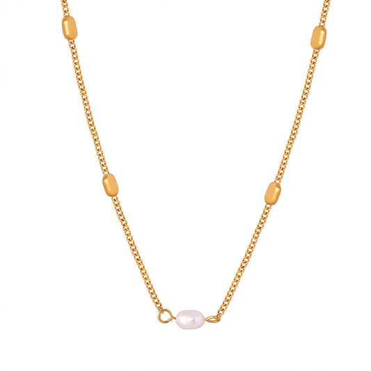 Gold Bead Charms Single Pearl Pendant Necklace