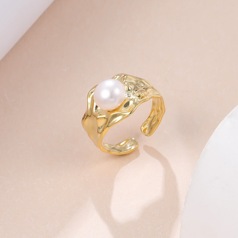 Personality Wide Wrinkled Pearl Ring