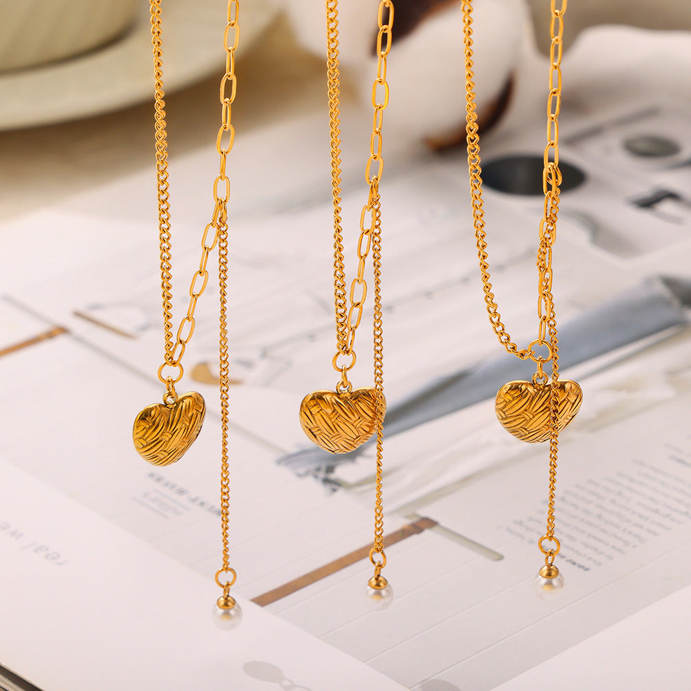 Tassel Pearl Drop Heart Pendant Necklace