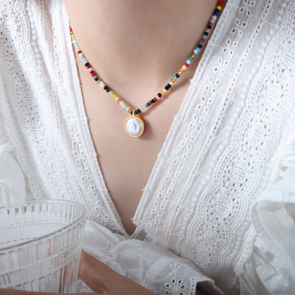 Rainbow Necklace With Mother of Pearl Pendant