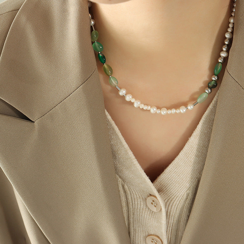 Natural Jade And Freshwater Pearl Necklace