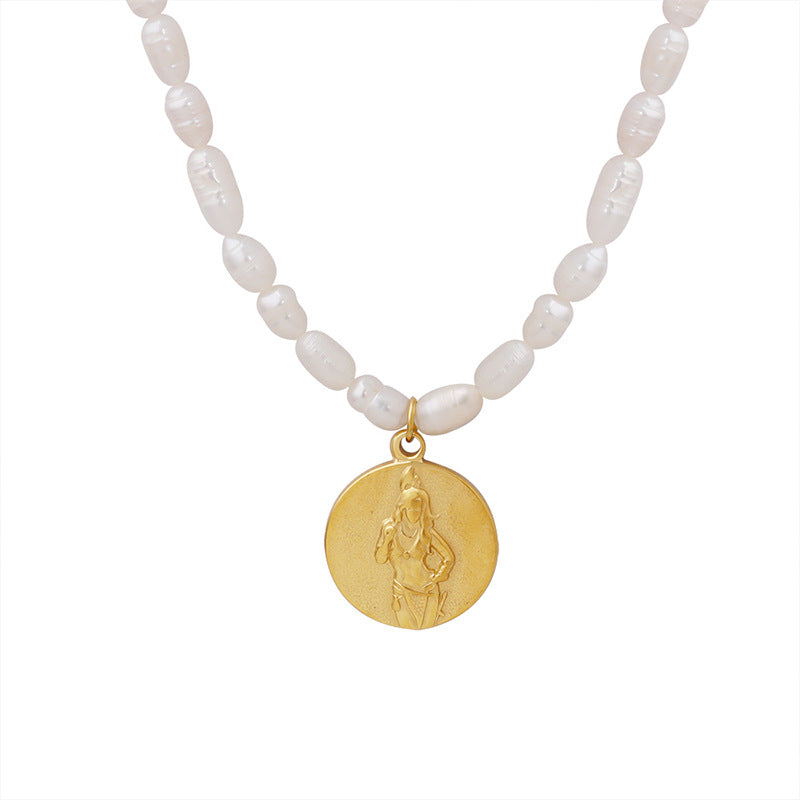 Portrait Disc Pendant Freshwater Pearl Necklace