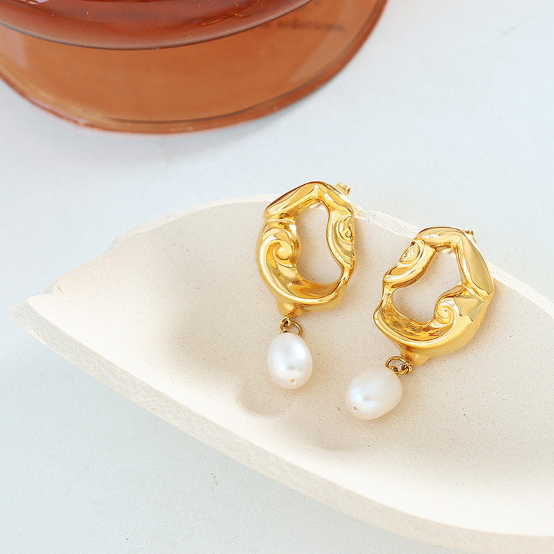 Geometric Irregular Freshwater Pearl Drop Earrings