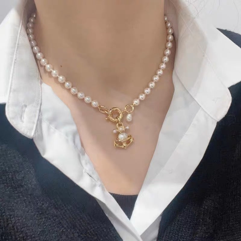 VIVI Anchor Saturn Pendant Pearl Necklace