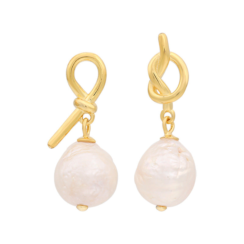 Asymmetric Knot Baroque Pearl Earrings