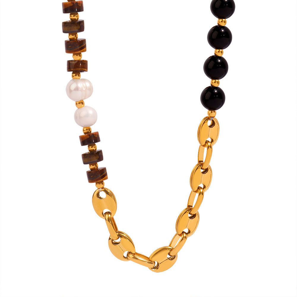 Maillard Tiger's Eye Stone Freshwater Pearl Necklace 