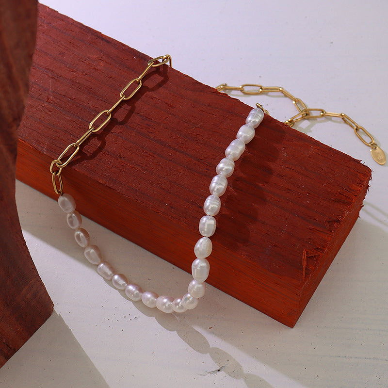 Choker Half Pearl Half Chain Necklace