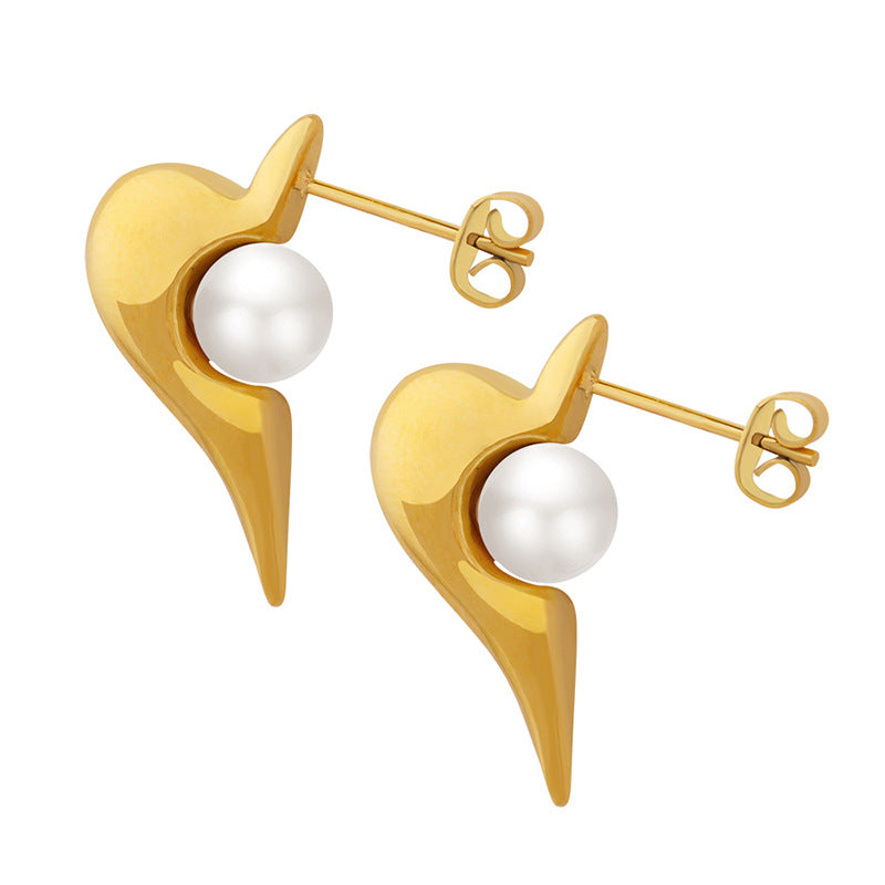 Half Heart Pearl Earrings Stud