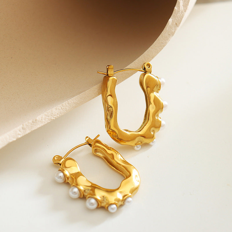 Vintage Geometric U Shape Clip On Pearl Earrings