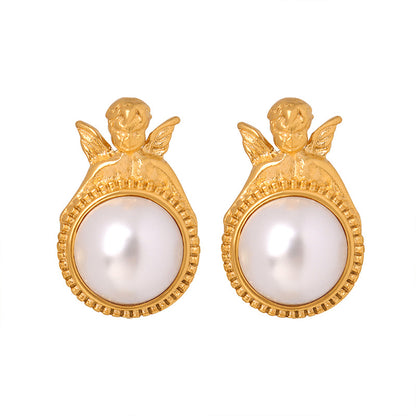 Angel Wings Pearl Stud Earrings