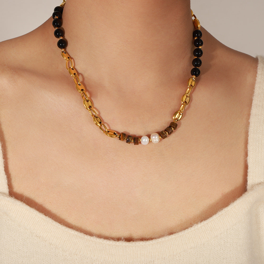 Maillard Tiger's Eye Stone Freshwater Pearl Necklace 