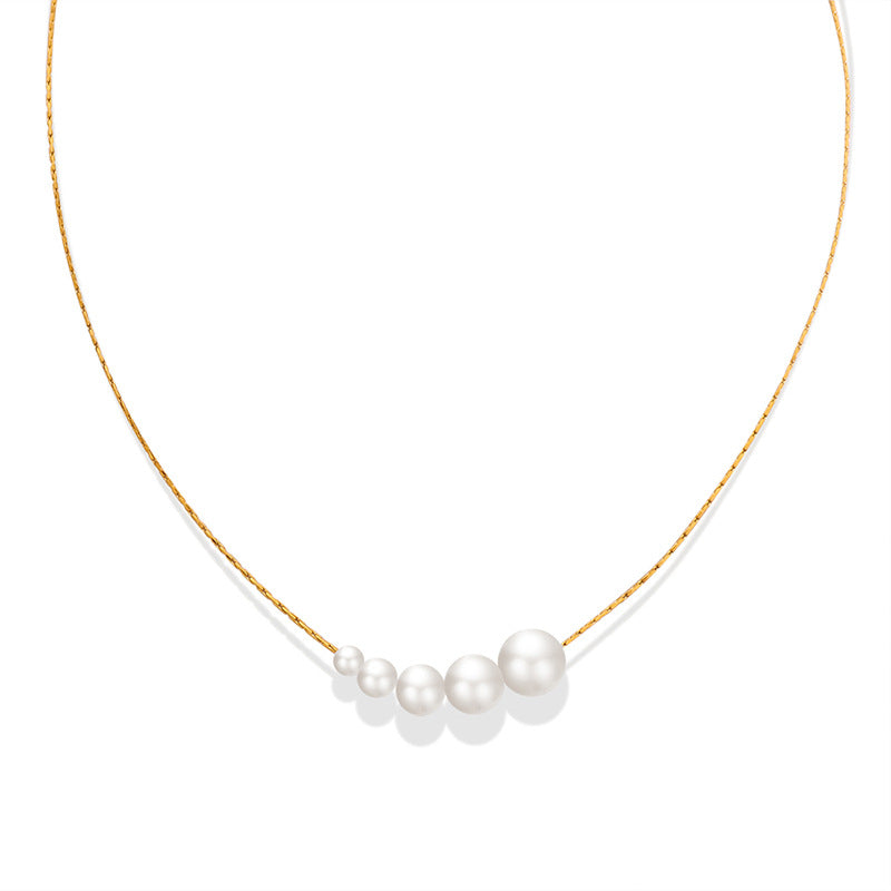 Gradient Size Floating Pearl Pendant Necklace