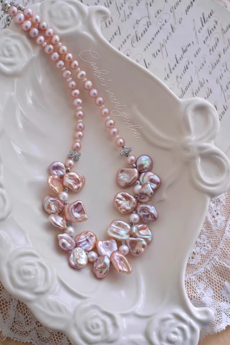 【Monet Garden Collection】 Handmade Waltz Baroque Pearl Necklace