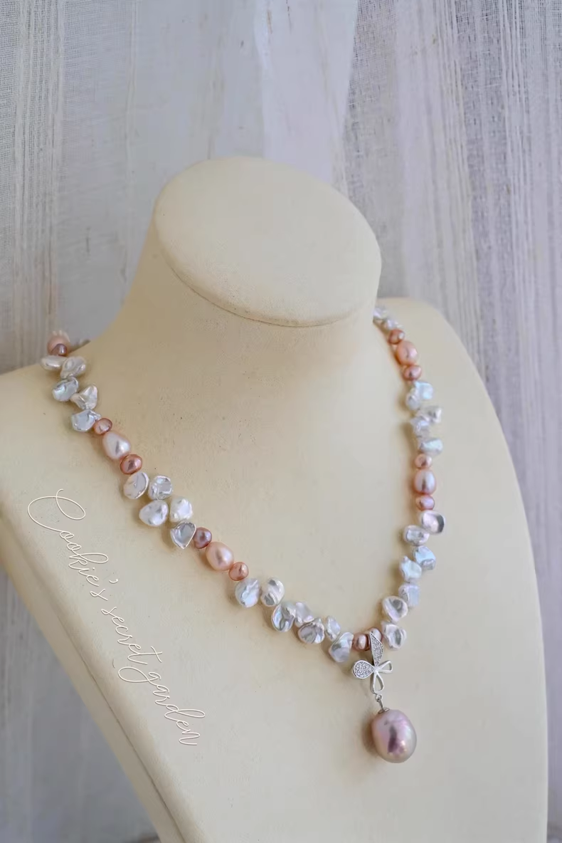 【Monet Garden Collection】 Handmade Princess Baroque Pearl Necklace