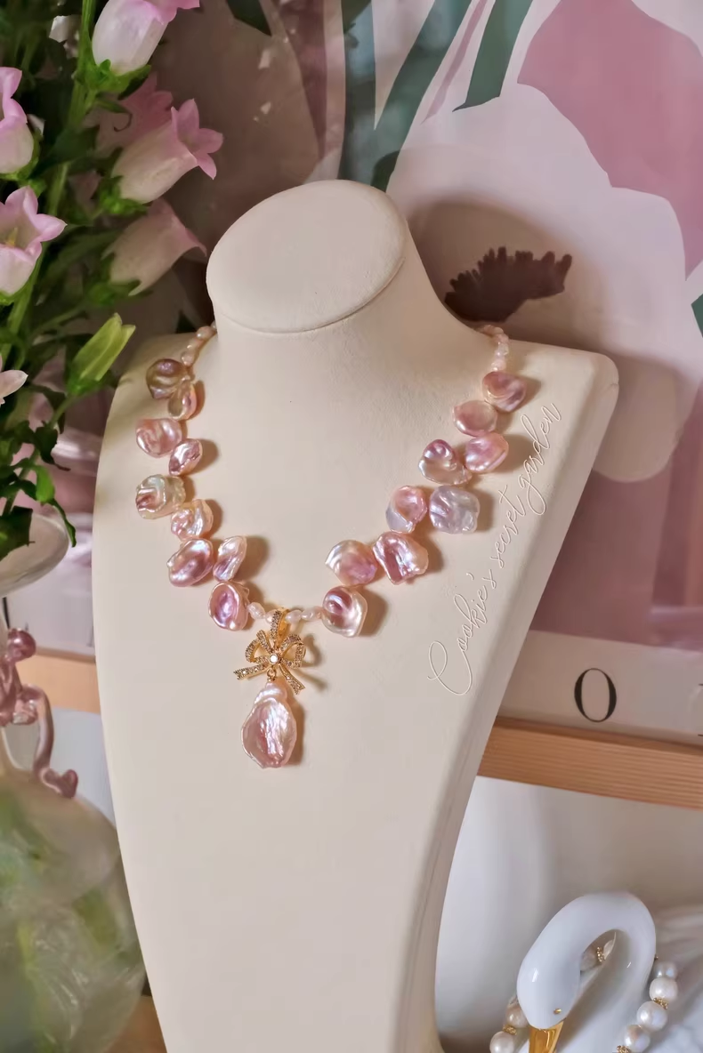 【Monet Garden Collection】 Handmade Princess Diary Baroque Pearl Necklace