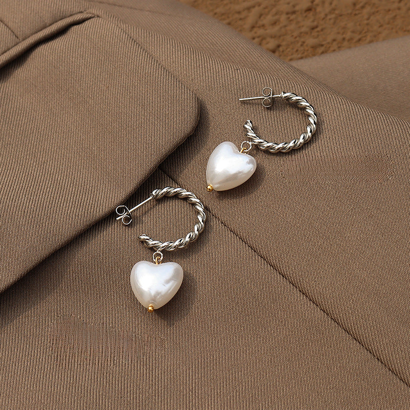 Heart Baroque Pearl Drop Earrings