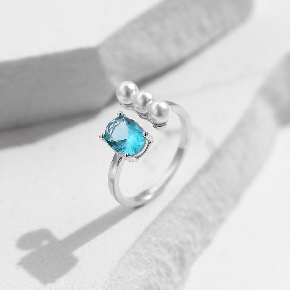 Aquamarine and Pearl Ring