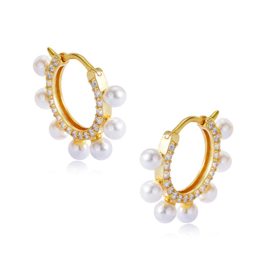 Pearl Hoop Earring Zircon Diamond