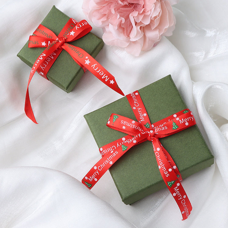 Christmas Retro Green Small Gift Jewelry Box with Ribbon