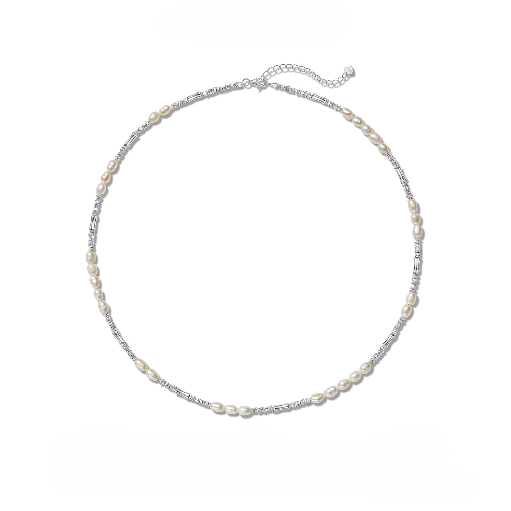 Two Layers Stacked Silver Freshwater Pearl Necklace