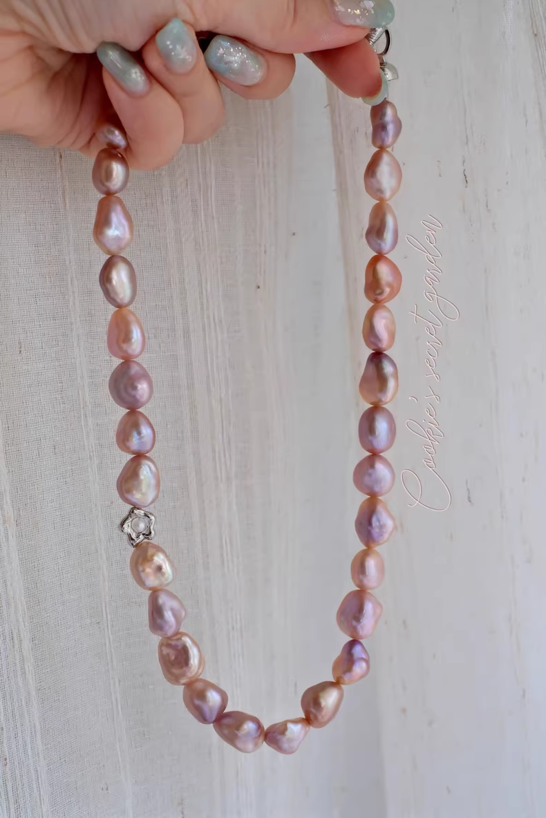 【Monet Garden Collection】 Handmade Berry Ice Baroque Pearl Necklace