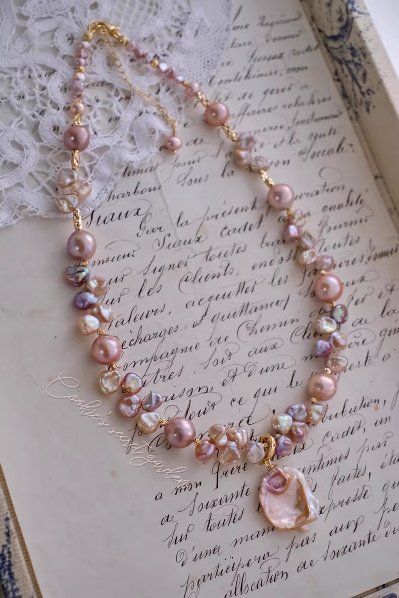 【Monet Garden Collection】 Handmade Drunken Blossom Baroque Pearl Necklace