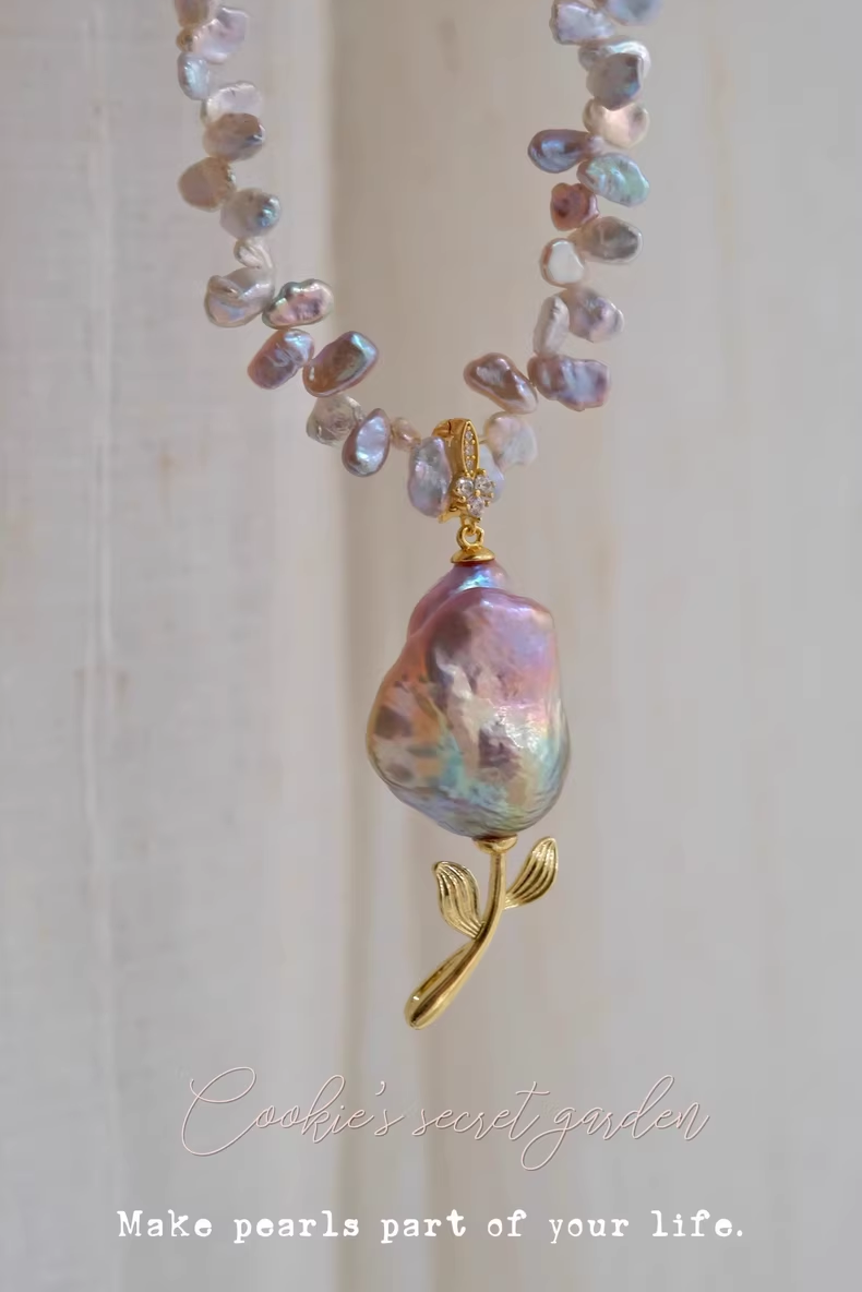 【Monet Garden Collection】 Handmade Fairyland Rose Baroque Pearl Pendant