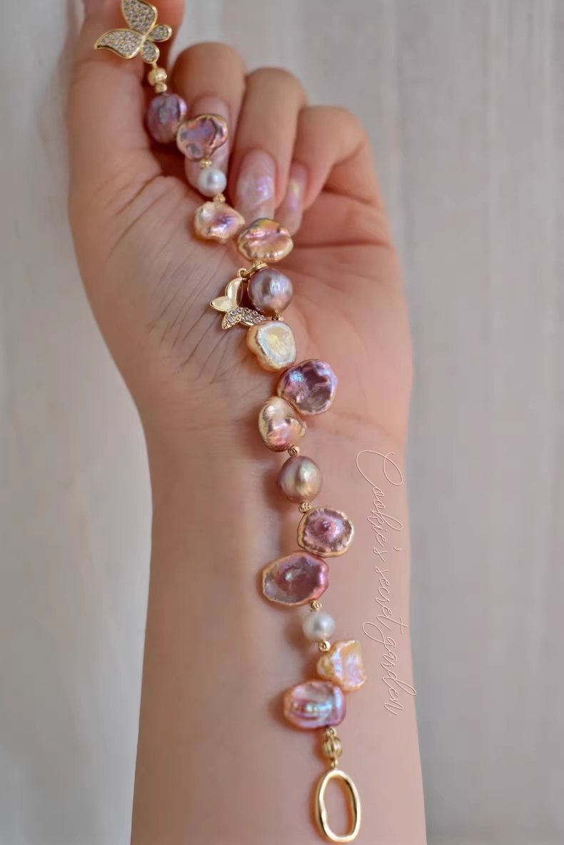 【Monet Garden Collection】 Handmade Butterfly Baroque Pearl Bracelet