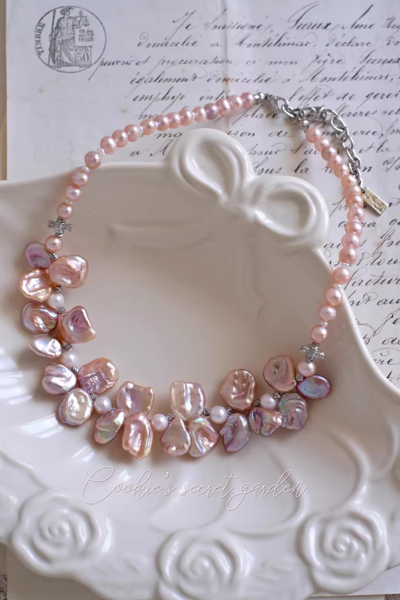 【Monet Garden Collection】 Handmade Waltz Baroque Pearl Necklace