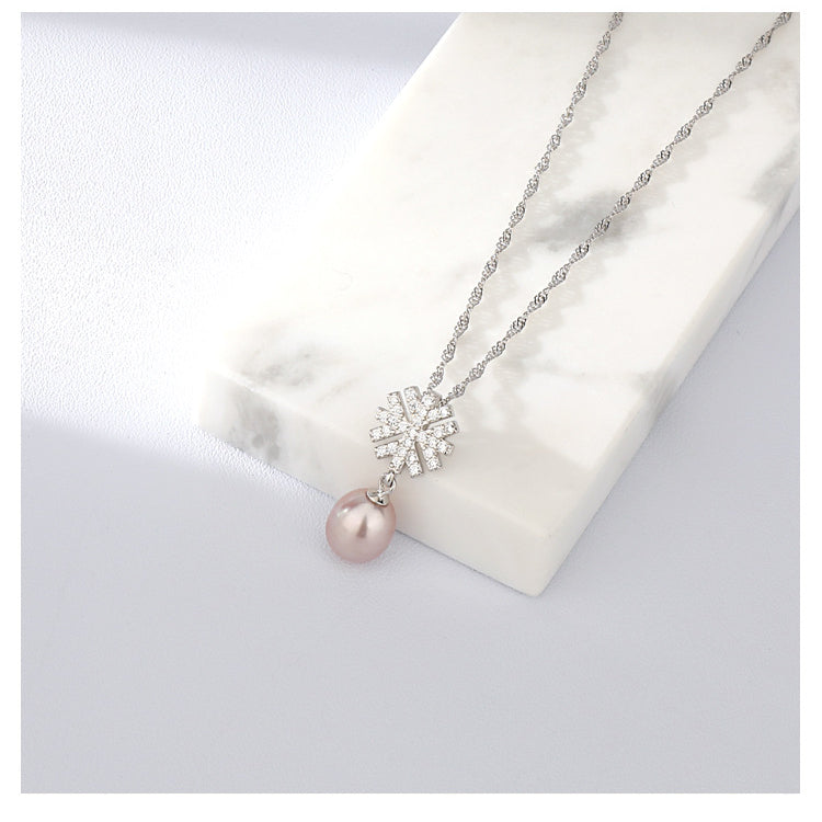 Snowflake Freshwater Pearl Pendant Necklace Earrings Ring Set